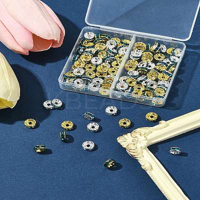 120Pcs 2 Colors Brass Rhinestone Spacer Beads RB-FS0001-05B-1