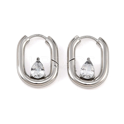 304 Stainless Steel Cubic Zirconia Hoop Earrings for Women SA-CBAF36C-05P-1