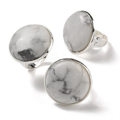 Natural Howlite Round Adjustable Rings RJEW-K371-09S-17-1
