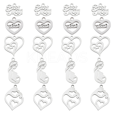 20Pcs 5 Style Mother's Day 201 Stainless Steel & 304 Stainless Steel Pendants STAS-PH0003-97-1