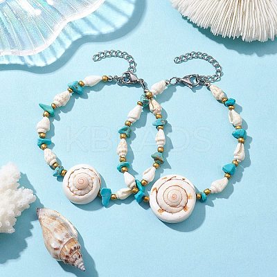 Summer Beach Natural Shiva Eye Shell Link Bracelets BJEW-JB10287-1
