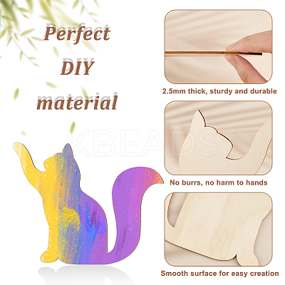 Cat Wood Unfinished Wood Cutouts DIY-WH0430-319A-1