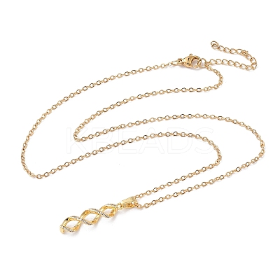 Brass Micro Pave Clear Cubic Zirconia Twist Pendant 304 Stainless Steel Chain Necklaces for Women NJEW-D341-08G-1