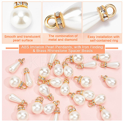 90Pcs 3 Style ABS Imitation Pearl & Brass Pendants KY-PH0001-22-1
