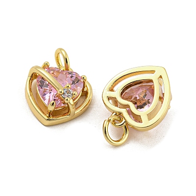 Brass Micro Pave Pink Cubic Zirconia Pendants KK-G490-31A-G-1