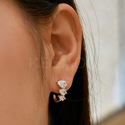 Teardrop 925 Sterling Silver Micro Pave Cubic Zirconia Stud Earrings for Woman EJEW-Q384-02P-1