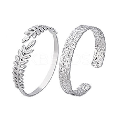 2Pcs 2 Styles 304 Stainless Steel Cuff Bangles BJEW-PH0004-49-1