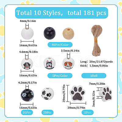 180Pcs 9 Styles Printed Wood Beads WOOD-SC0001-49-1