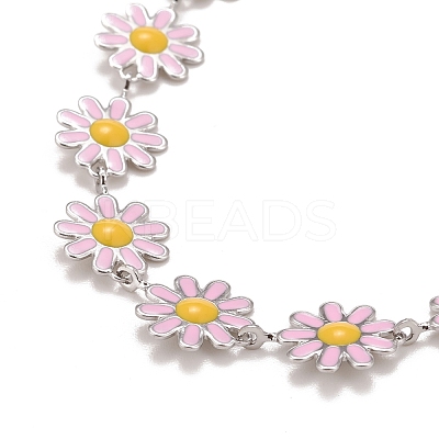 Enamel Daisy Link Chain Necklace NJEW-P220-01P-1