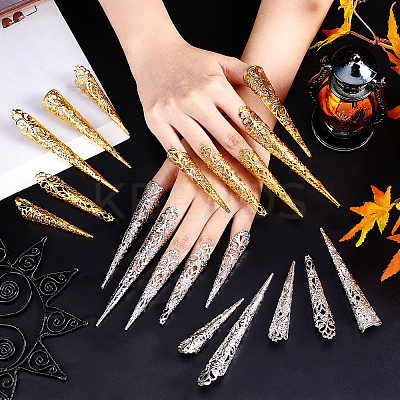 20Pcs 10 Style Hollow out Iron Finger Nail Tip Claw Rings AJEW-PH0004-10-1
