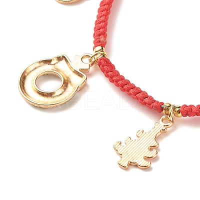 Christmas Wreath & Snowman & Snowflake Alloy Charm Braided Bead Bracelet for Women BJEW-JB08194-1