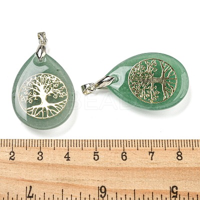 Natural Green Aventurine Teardrop Pendants G-Q175-01A-1