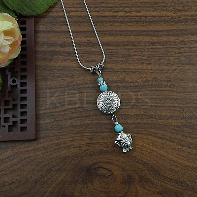 Exotic Ethnic Style Miao Silver & Synthetic Turquoise Drop Pendant Necklaces NL3465-2-1
