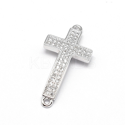 Curved Latin Sideways Cross Brass Micro Pave Cubic Zirconia Links ZIRC-E010-02-1