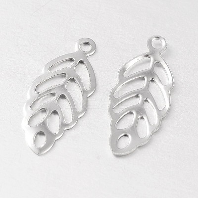 Non-Tarnish Hollow Leaf 316 Surgical Stainless Steel Filigree Charms X-STAS-M258-06-1