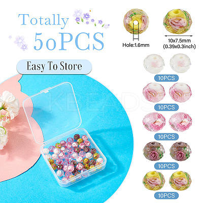 50Pcs 5 Colors Handmade Gold Sand Lampwork Beads Strands LAMP-TA0001-42-1