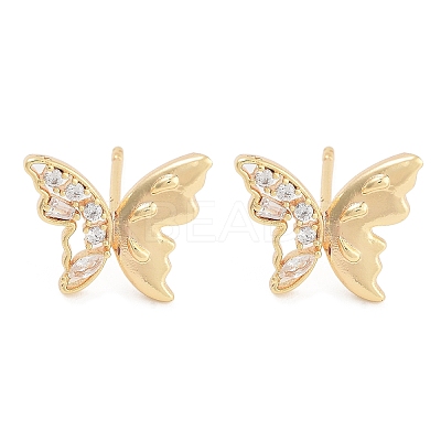 Butterfly Brass Pave Clear Cubic Zirconia Stud Earrings for Women EJEW-S216-03G-1