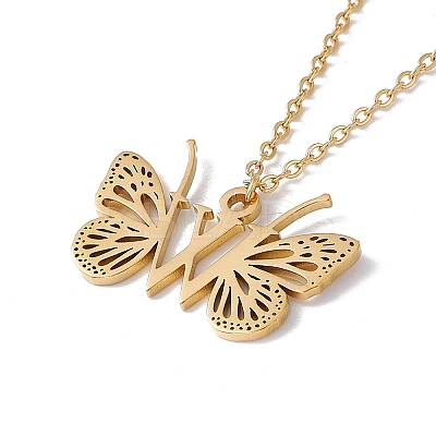 Initial Letter with Butterfly Pendant Necklace LS-NJEW-C026-01G-W-1