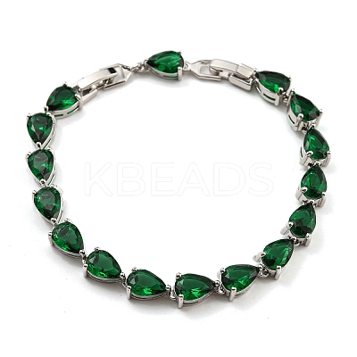 Teardrop Glass Link Chain Bracelets BJEW-H604-01P-01-1
