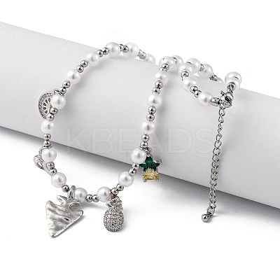 Brass Micro Pave Clear Cubic Zirconia Beaded Necklaces NJEW-Z059-05P-1