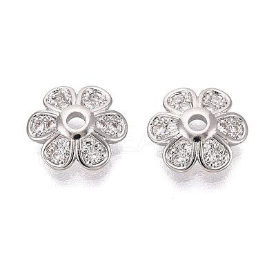 Brass Micro Pave Clear Cubic Zirconia Bead Caps KK-Q071-07P-02-1