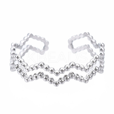 Non-Tarnish 304 Stainless Steel Wave Wrap Open Cuff Ring RJEW-T023-66P-1