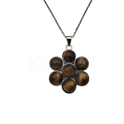 Natural Tiger Eye Flower Pendant Necklaces FO7861-16-1