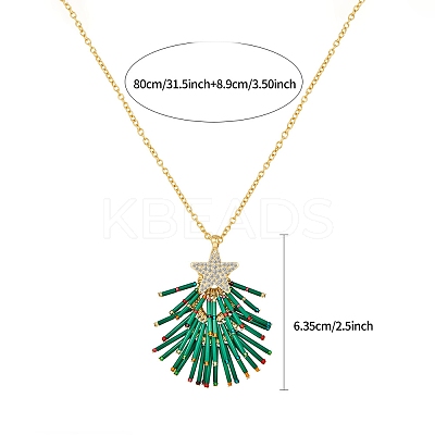 Brass Rhinestone with Glass Seed Beaded Green Christmas Tree Pendant Necklaces FS-WG6FBF4-01-1