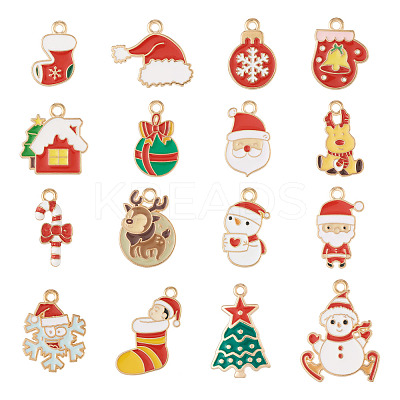 32Pcs 16 Styles Christmas Theme Alloy Enamel Pendants ENAM-TA0001-64-1