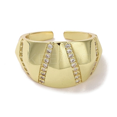 Brass Micro Pave Cubic Zirconia Open Cuff Ring RJEW-K256-44G-1
