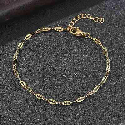 304 Stainless Steel Dapped Chains Bracelets for Women BJEW-D466-08A-G-1