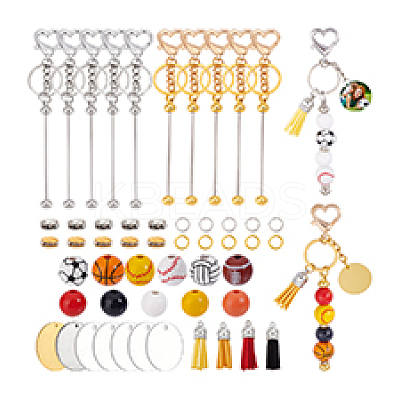 DIY Wood Sports Ball Beadable Keychain Jewelry Making Kits DIY-PH0023-91-1