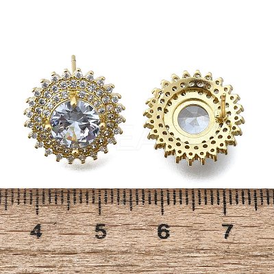 Brass Micro Pave Clear Cubic Zirconia Stud Earrings EJEW-F363-05G-1