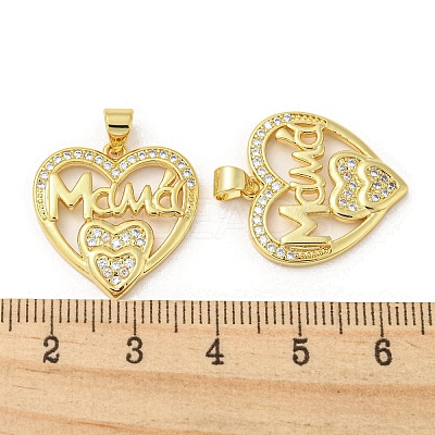 Mother's Day Theme Rack Plating Brass Micro Pave Cubic Zirconia Pendants KK-F869-19G-01-1