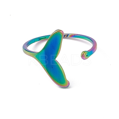 Ion Plating(IP) 201 Stainless Steel Whale Tail Shape Open Cuff Ring for Women RJEW-C045-09M-1