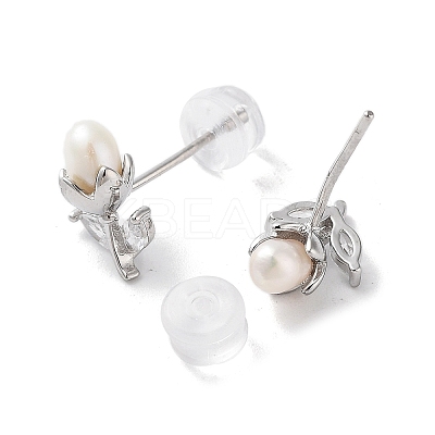 Natural Pearl and Cubic Zirconia Stud Earrings for Women EJEW-C083-05P-1