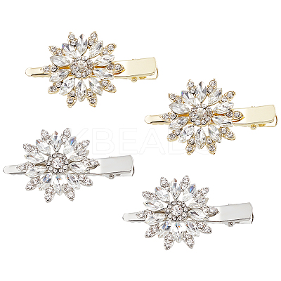 2 Pairs 2 Colors Flower Shaped Alloy Rhinestone Alligator Hair Clips PHAR-GO0001-05-1