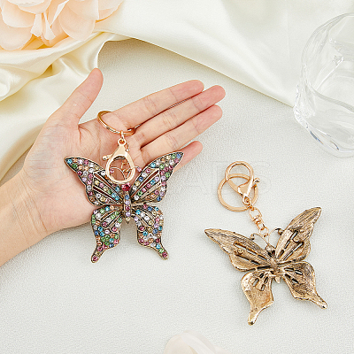 2Pcs Colorful Rhinestones Hollow Butterfly Alloy Pendant Keychain KEYC-HY0001-14-1