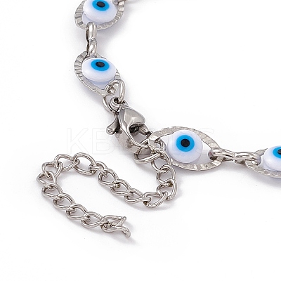 304 Stainless Steel Horse Eye Link Chain Bracelet with Resin Evil Eye Beaded for Women BJEW-F439-01P-01-1