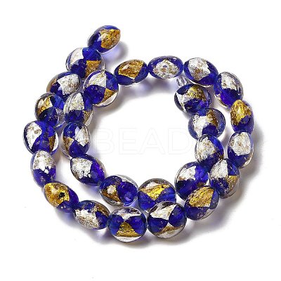 Handmade Gold Foil and Silver Foil Lampwork Flat Round Beads FOIL-C001-02I-1