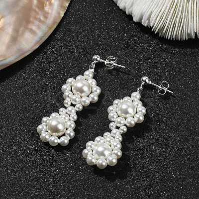 Shell Pearl Beaded Dangle Stud Earrings EJEW-TA00340-1