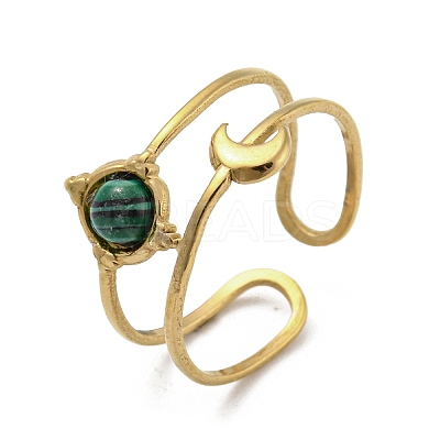 304 Stainless Steel with Synthetic Malachite Ring Ion Plating(IP) RJEW-Z031-01H-03-1