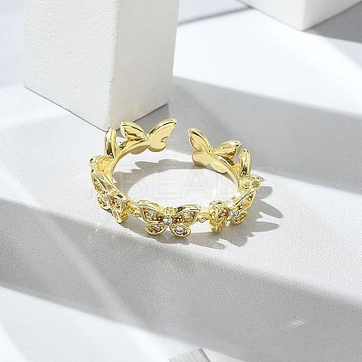 Butterfly Clear Cubic Zirconia Cuff Rings RJEW-G337-15G-1