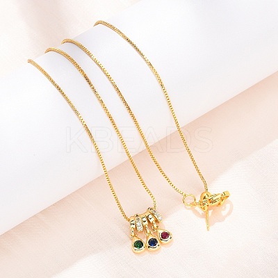 Brass Pave Colorful Cubic Zirconia Pendant Box Chain Adjustable Slider Necklaces NJEW-D348-03D-G-1