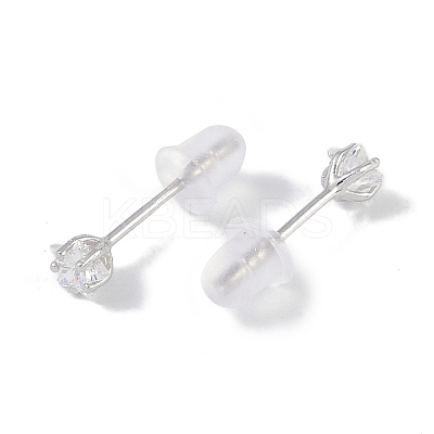 Rhodium Plated Star 999 Fine Silver Cubic Zirconia Stud Earrings for Women LS-EJEW-S215-21P-1