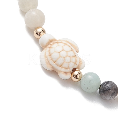 Natural Flower Amazonite &  Synthetic Turquoise Charm Anklets for Women AJEW-AN00616-02-1