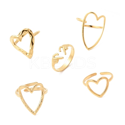 5Pcs 304 Stainless Steel Open Cuff Rings for Women RJEW-K313-12G-1