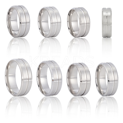 14Pcs 7 Styles Stainless Steel Grooved Finger Ring Settings STAS-SC0010-65P-1