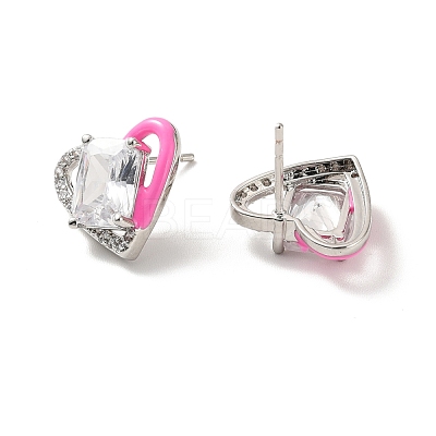 Left and Right Clear Cubic Zirconia Heart Stud Earrings with Enamel EJEW-C027-04P-1