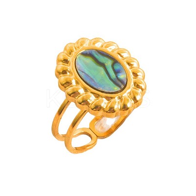 304 Stainless Steel with Natural Shell Cuff Open Rings for Women WI5991-4-1